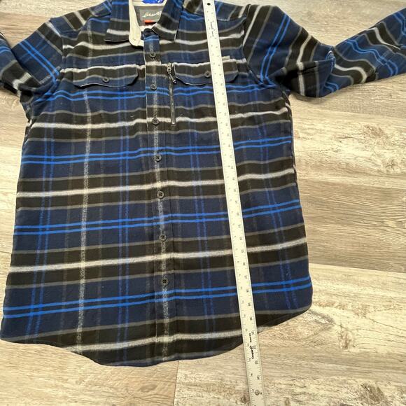 Eddie Bauer Blue White Mens TXL Plaid Tartan Shacket Mountain Ops Flannel Shirt - Picture 5 of 10